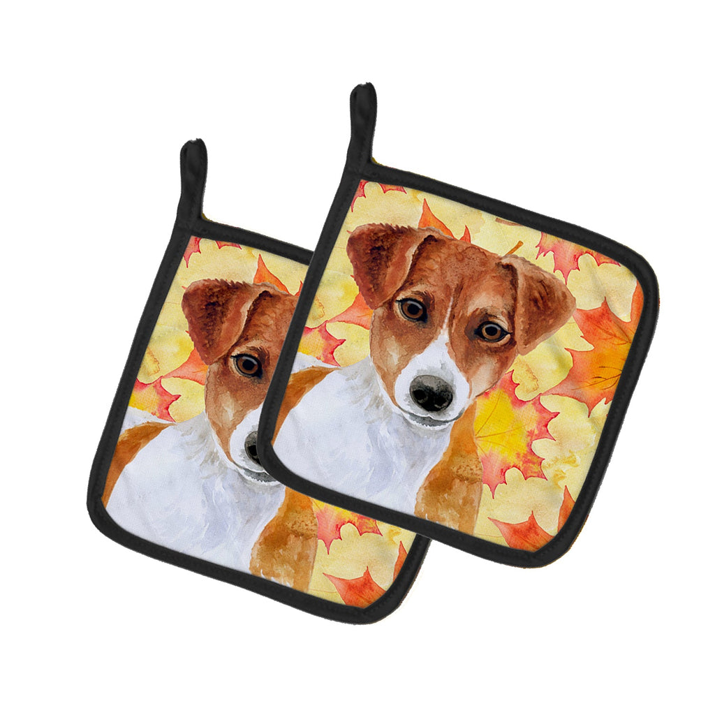 Jack Russell Terrier Fall Pot Holder Set of 2 Heat Resistant Quilted Hot Pads 7.5 x 7.5 Inch, Insulated Kitchen Trivets for Cooking & Baking