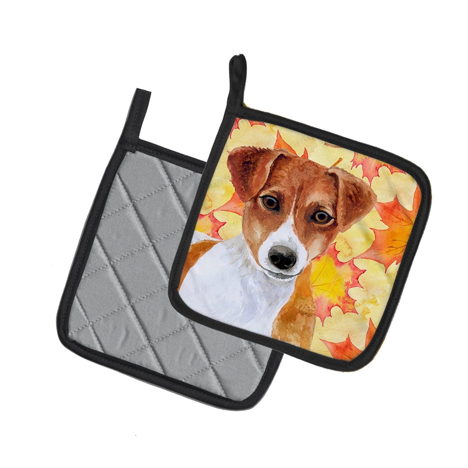 Jack Russell Terrier Fall Pot Holder Set of 2 Heat Resistant Quilted Hot Pads 7.5 x 7.5 Inch, Insulated Kitchen Trivets for Cooking & Baking