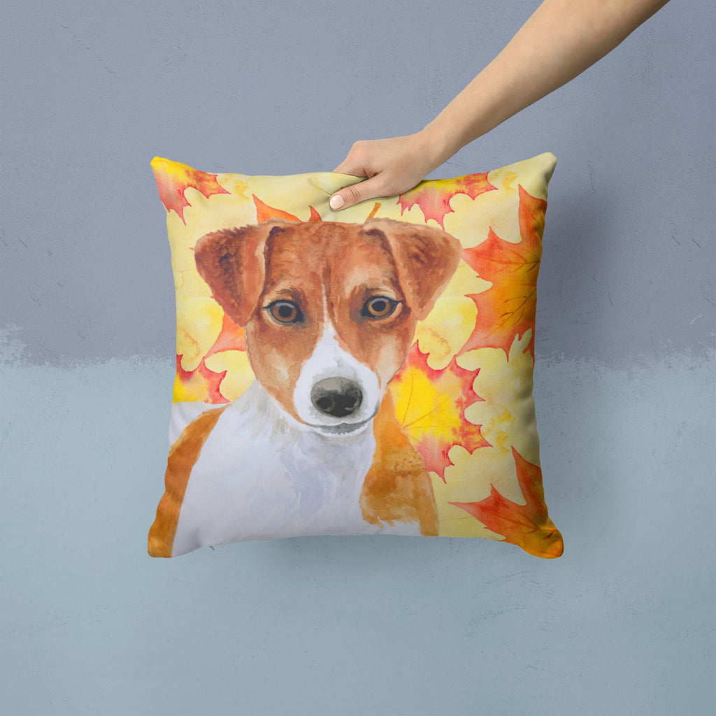 Jack Russell Terrier Fall Decorative Throw Pillow 14x14 Indoor Outdoor Accent Cushion, Fabric Cover with Insert for Sofa, Bed, Porch & Living Room