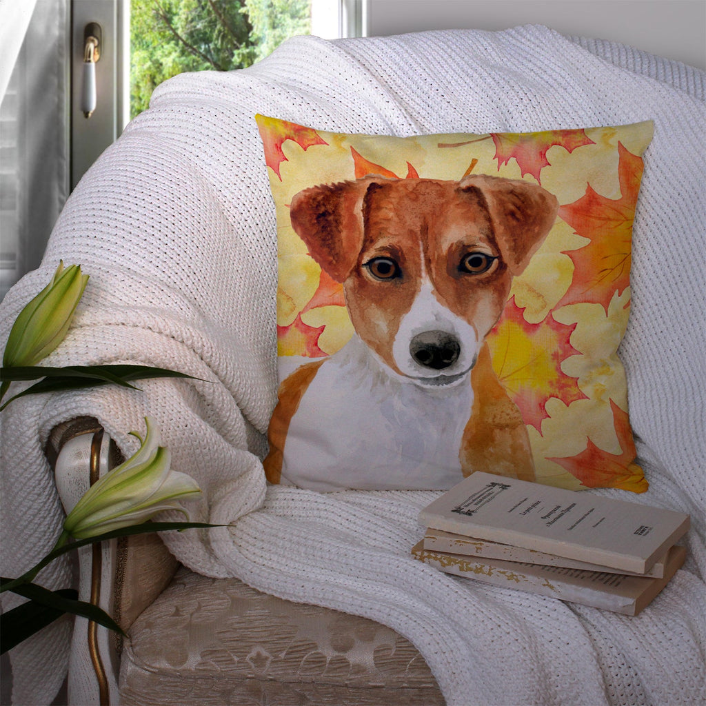 Jack Russell Terrier Fall Decorative Throw Pillow 14x14 Indoor Outdoor Accent Cushion, Fabric Cover with Insert for Sofa, Bed, Porch & Living Room