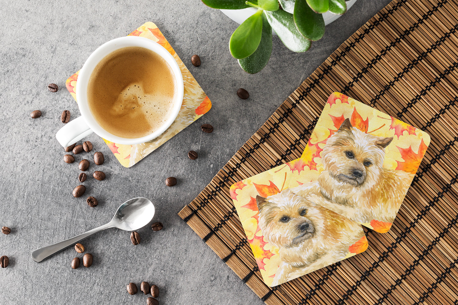 Cairn Terrier Fall Foam Coasters Set of 4 Cup Coasters for Indoor Outdoor, Tabletop Protection, Anti Slip, Mouse pad Material