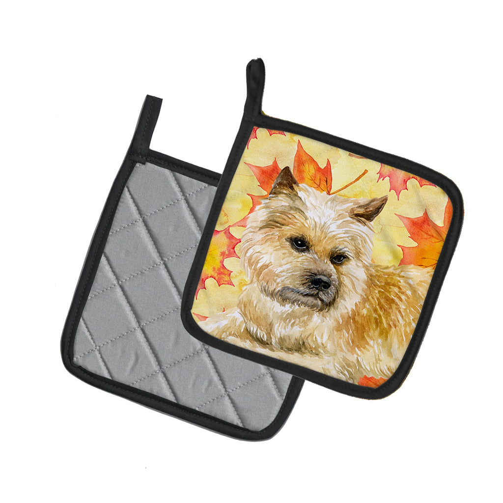 Cairn Terrier Fall Pot Holder Set of 2 Heat Resistant Quilted Hot Pads 7.5 x 7.5 Inch, Insulated Kitchen Trivets for Cooking & Baking
