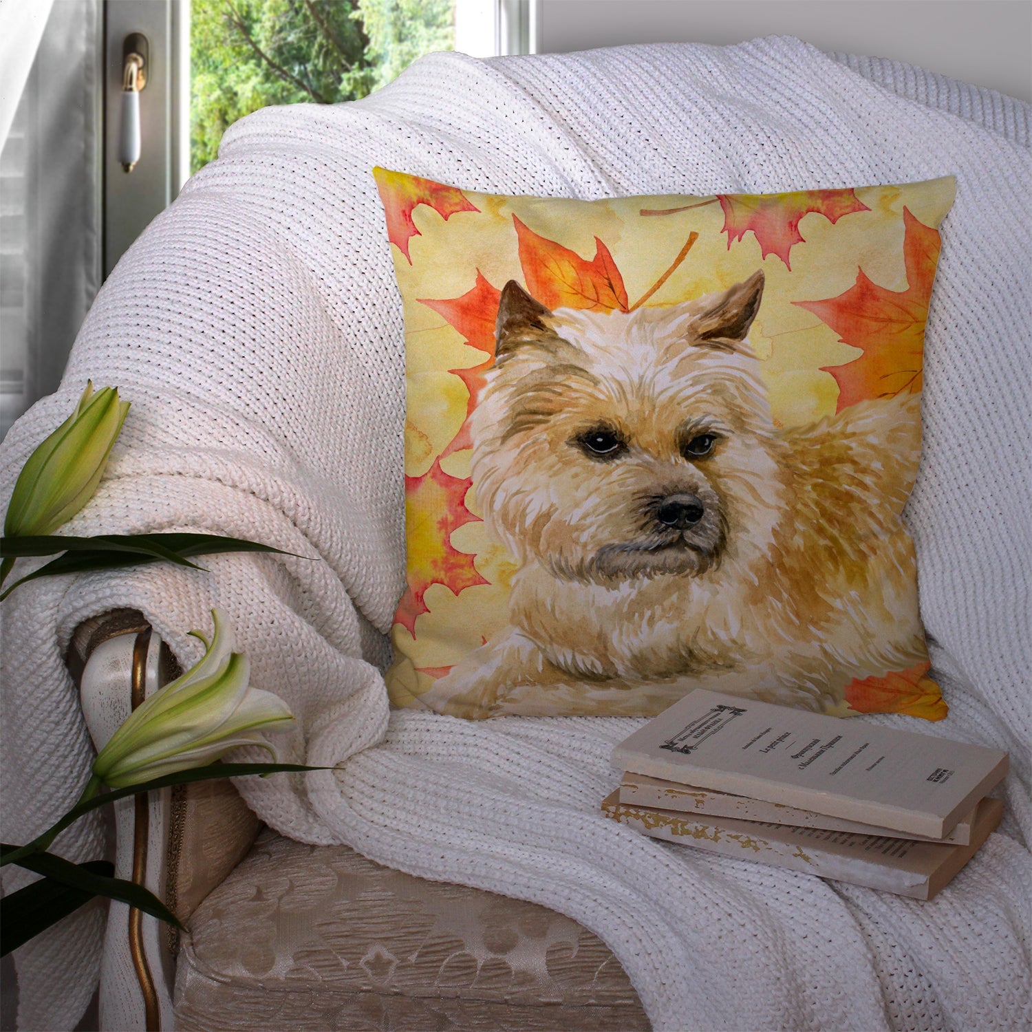 Cairn Terrier Fall Decorative Throw Pillow 14x14 Indoor Outdoor Accent Cushion, Fabric Cover with Insert for Sofa, Bed, Porch & Living Room