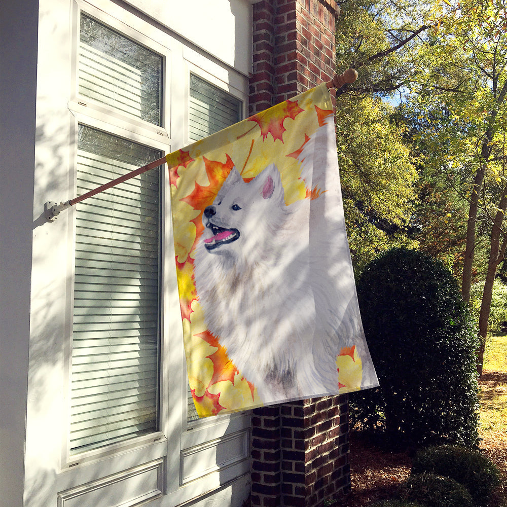 Samoyed Fall House Flag 28x40 Porch Sleeve Pole Decorative Outside Yard Banner Artwork Wall Hanging, Polyester