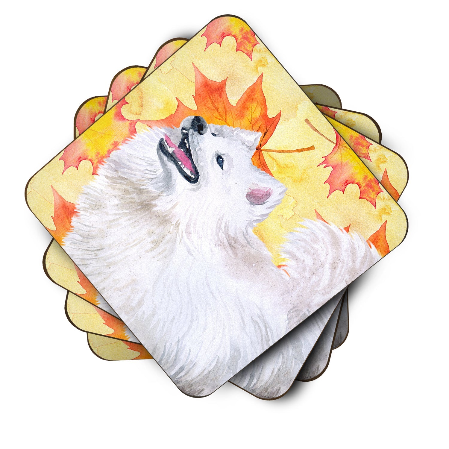 Samoyed Fall Foam Coasters Set of 4 Cup Coasters for Indoor Outdoor, Tabletop Protection, Anti Slip, Mouse pad Material