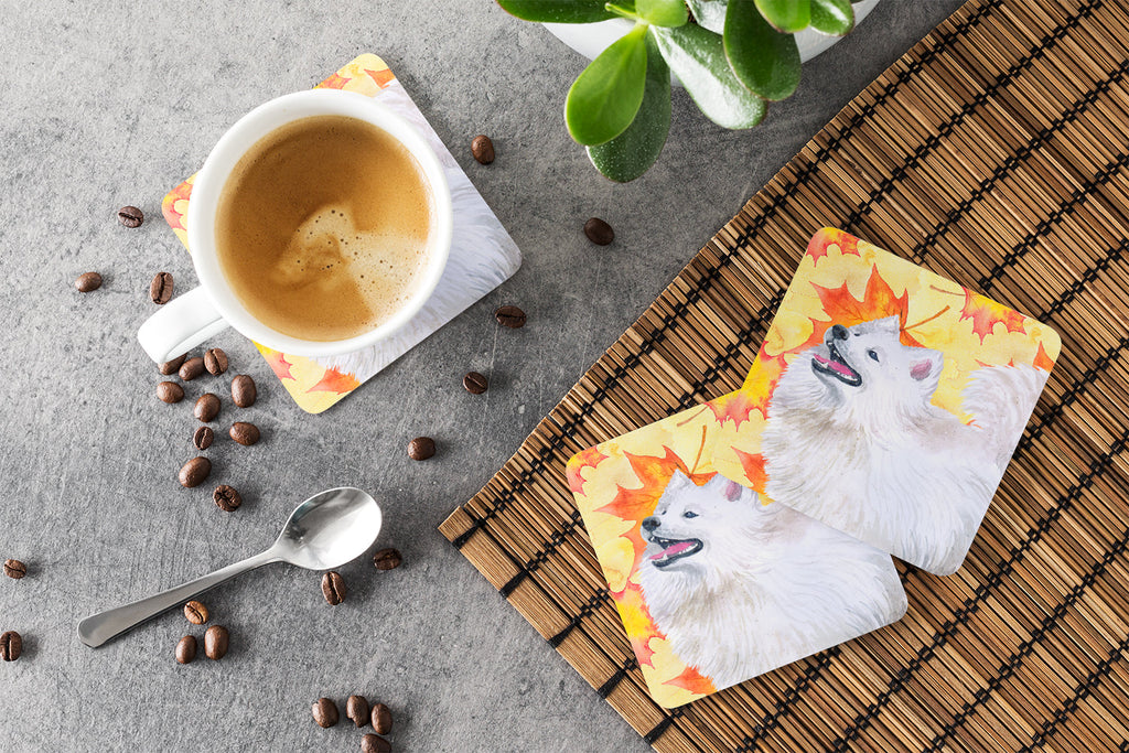 Samoyed Fall Foam Coasters Set of 4 Cup Coasters for Indoor Outdoor, Tabletop Protection, Anti Slip, Mouse pad Material
