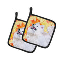 Samoyed Fall Pot Holder Set of 2 Heat Resistant Quilted Hot Pads 7.5 x 7.5 Inch, Insulated Kitchen Trivets for Cooking & Baking