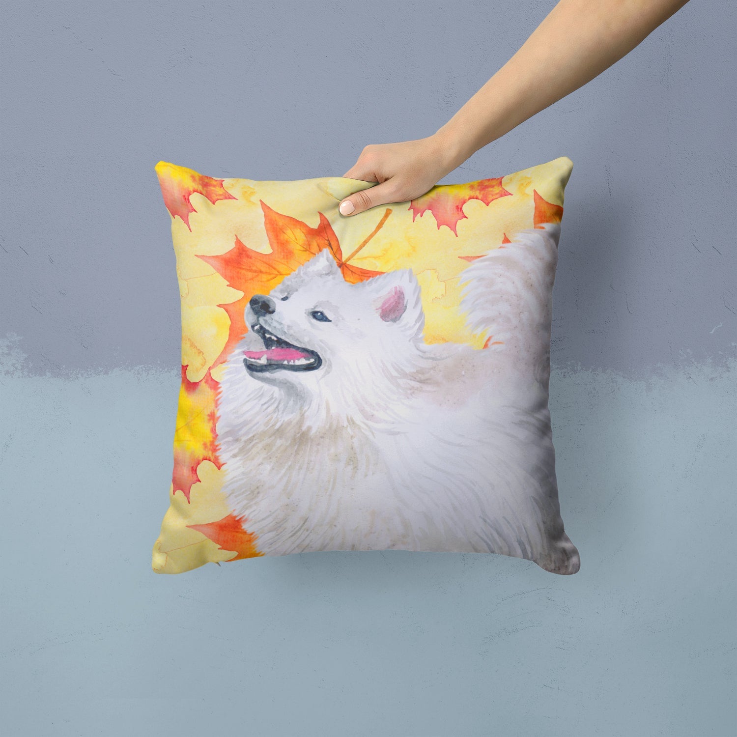 Samoyed Fall Decorative Throw Pillow 14x14 Indoor Outdoor Accent Cushion, Fabric Cover with Insert for Sofa, Bed, Porch & Living Room