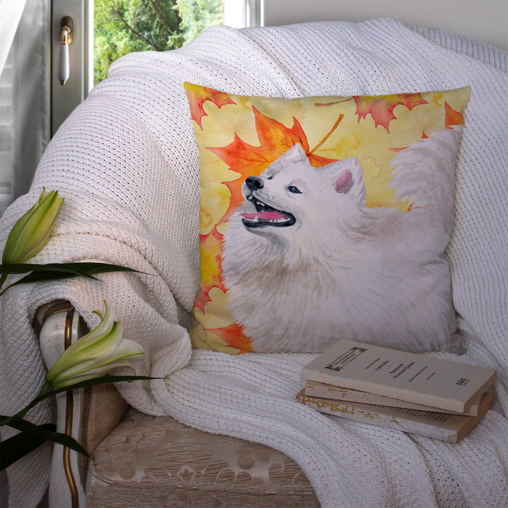 Samoyed Fall Decorative Throw Pillow 14x14 Indoor Outdoor Accent Cushion, Fabric Cover with Insert for Sofa, Bed, Porch & Living Room