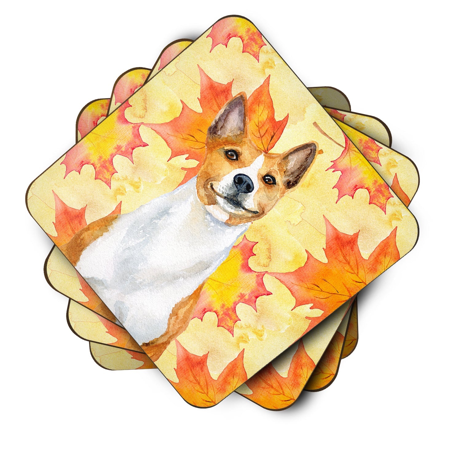 Basenji Fall Foam Coasters Set of 4 Cup Coasters for Indoor Outdoor, Tabletop Protection, Anti Slip, Mouse pad Material