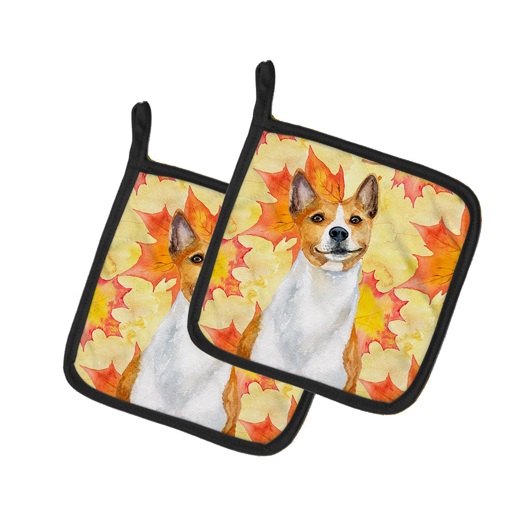 Basenji Fall Pot Holder Set of 2 Heat Resistant Quilted Hot Pads 7.5 x 7.5 Inch, Insulated Kitchen Trivets for Cooking & Baking
