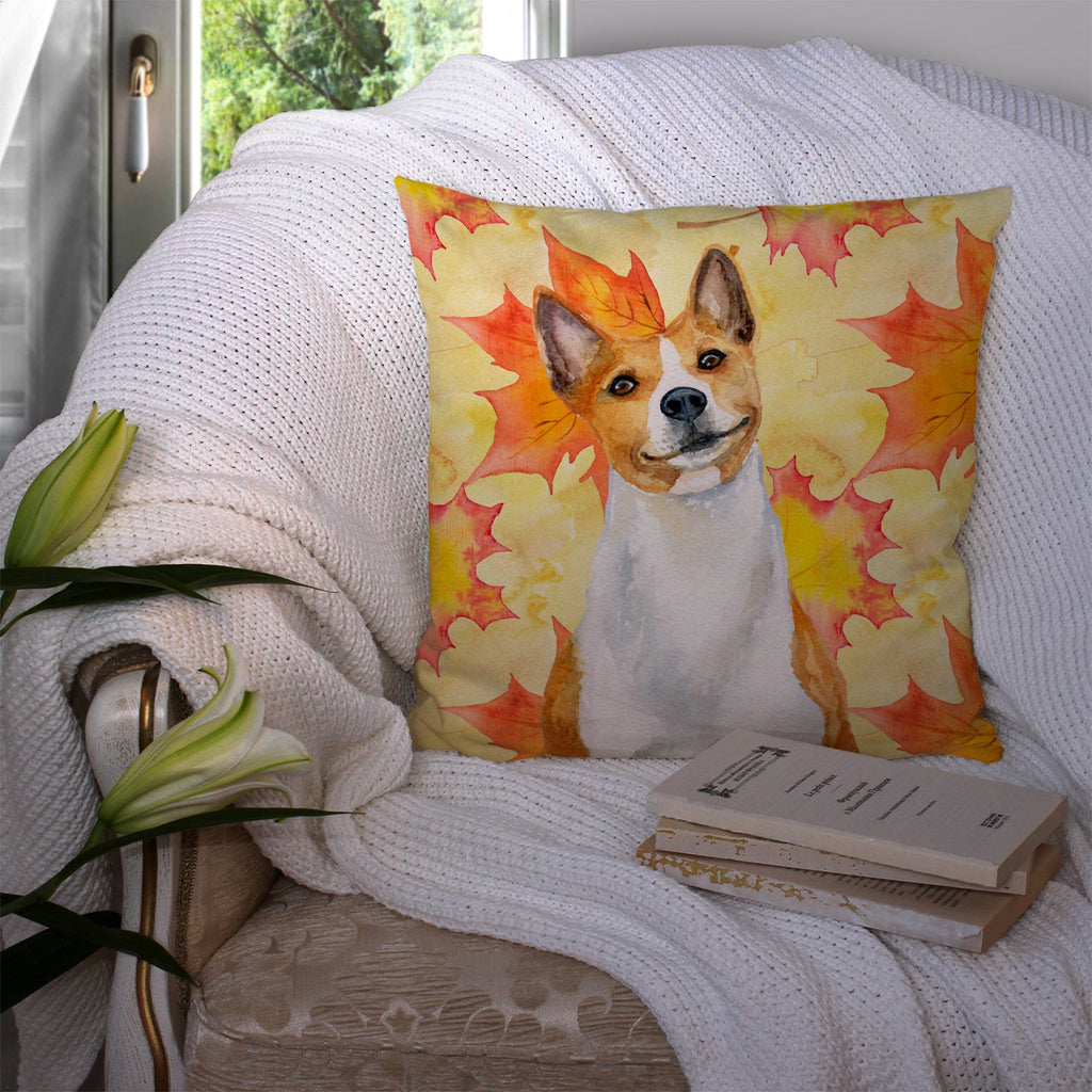 Basenji Fall Decorative Throw Pillow 14x14 Indoor Outdoor Accent Cushion, Fabric Cover with Insert for Sofa, Bed, Porch & Living Room