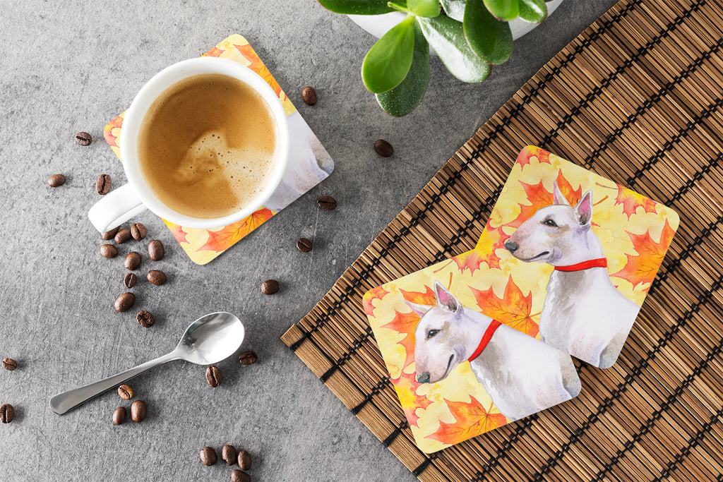Bull Terrier Fall Foam Coasters Set of 4 Cup Coasters for Indoor Outdoor, Tabletop Protection, Anti Slip, Mouse pad Material
