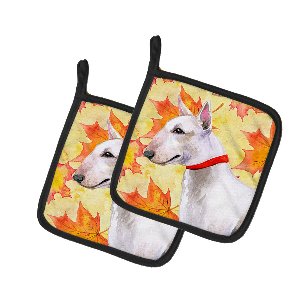 Bull Terrier Fall Pot Holder Set of 2 Heat Resistant Quilted Hot Pads 7.5 x 7.5 Inch, Insulated Kitchen Trivets for Cooking & Baking
