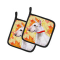 Bull Terrier Fall Pot Holder Set of 2 Heat Resistant Quilted Hot Pads 7.5 x 7.5 Inch, Insulated Kitchen Trivets for Cooking & Baking