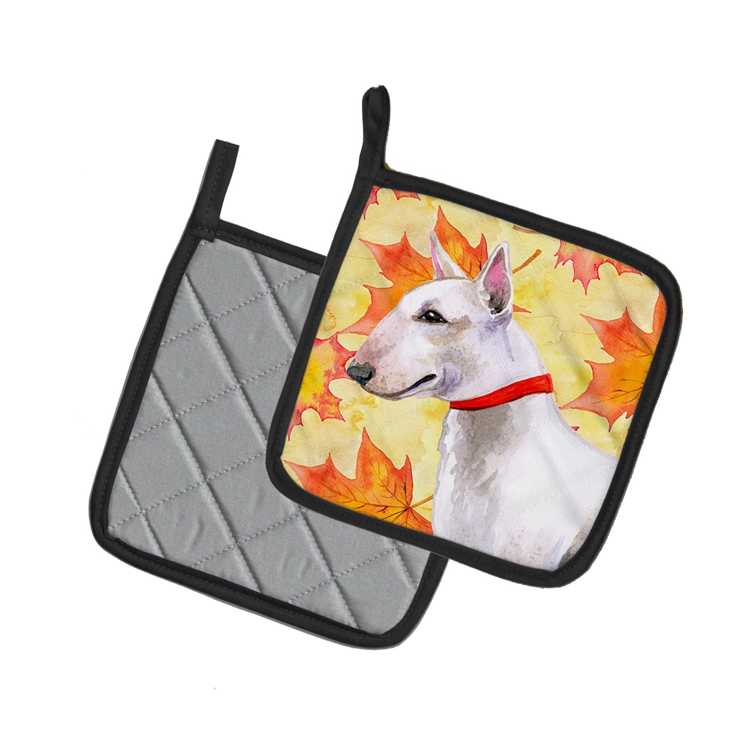 Bull Terrier Fall Pot Holder Set of 2 Heat Resistant Quilted Hot Pads 7.5 x 7.5 Inch, Insulated Kitchen Trivets for Cooking & Baking
