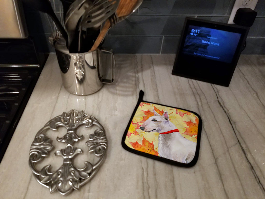 Bull Terrier Fall Pot Holder Set of 2 Heat Resistant Quilted Hot Pads 7.5 x 7.5 Inch, Insulated Kitchen Trivets for Cooking & Baking