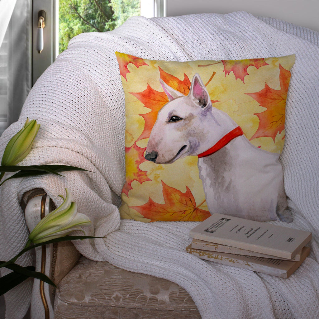Bull Terrier Fall Decorative Throw Pillow 14x14 Indoor Outdoor Accent Cushion, Fabric Cover with Insert for Sofa, Bed, Porch & Living Room