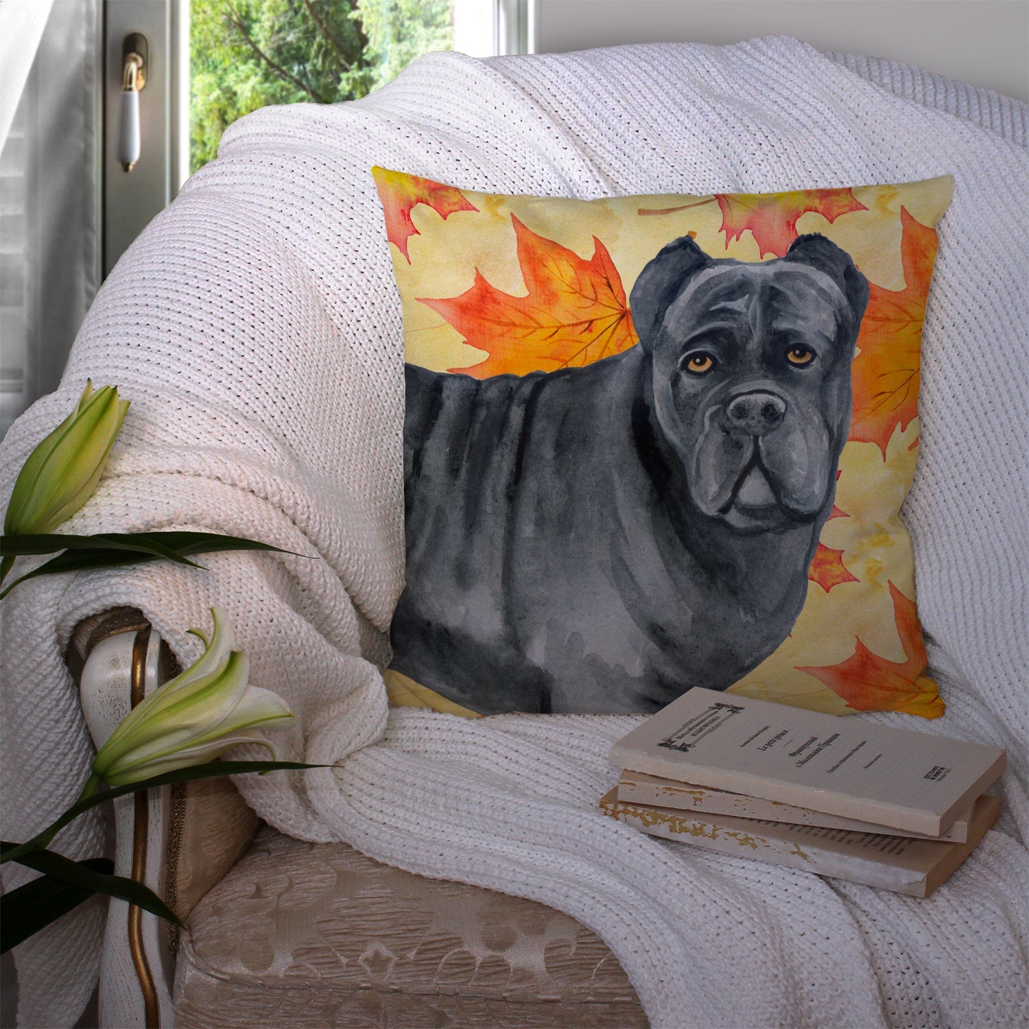 Cane Corso Fall Decorative Throw Pillow 14x14 Indoor Outdoor Accent Cushion, Fabric Cover with Insert for Sofa, Bed, Porch & Living Room