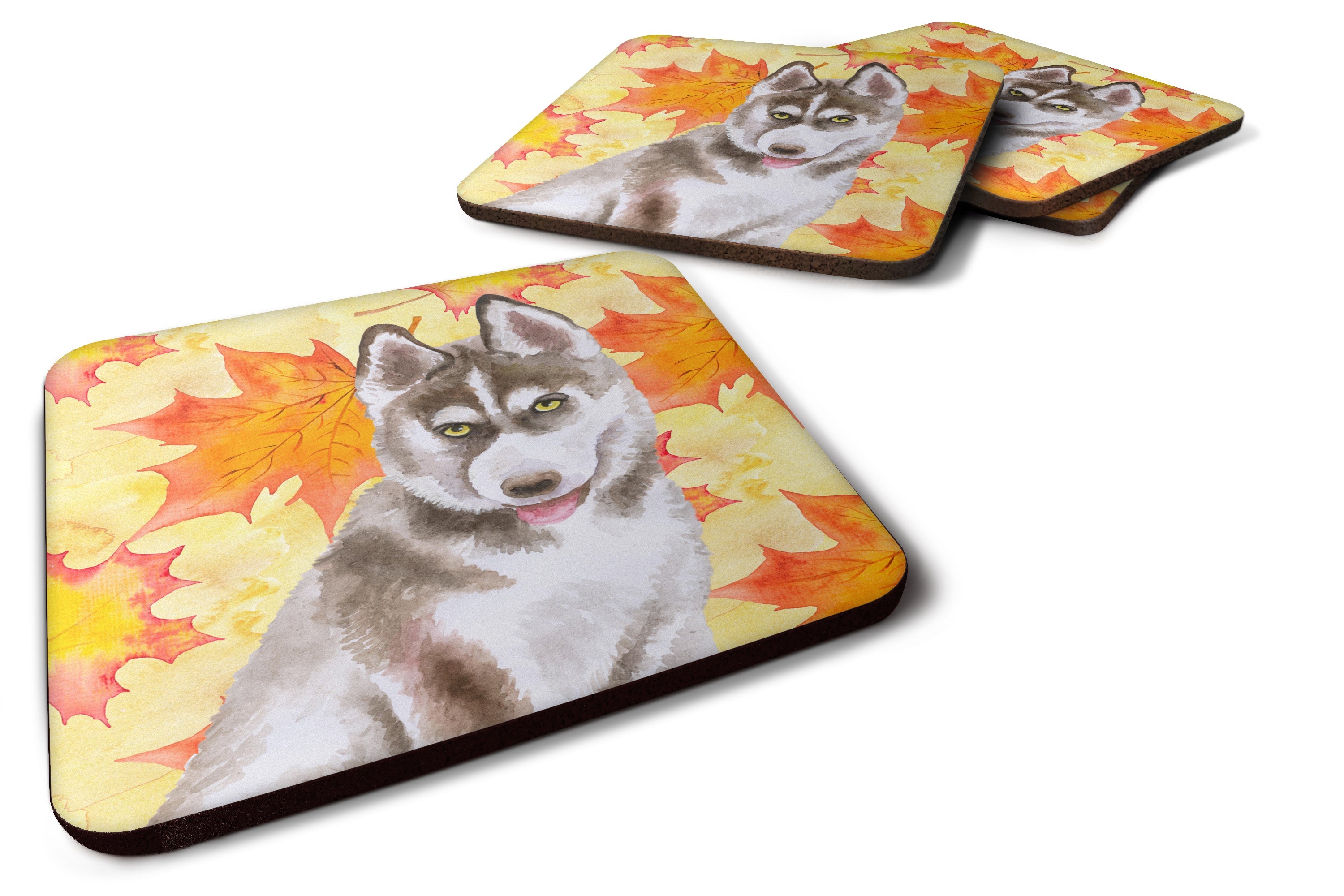 Siberian Husky Grey Fall Foam Coasters Set of 4 Cup Coasters for Indoor Outdoor, Tabletop Protection, Anti Slip, Mouse pad Material