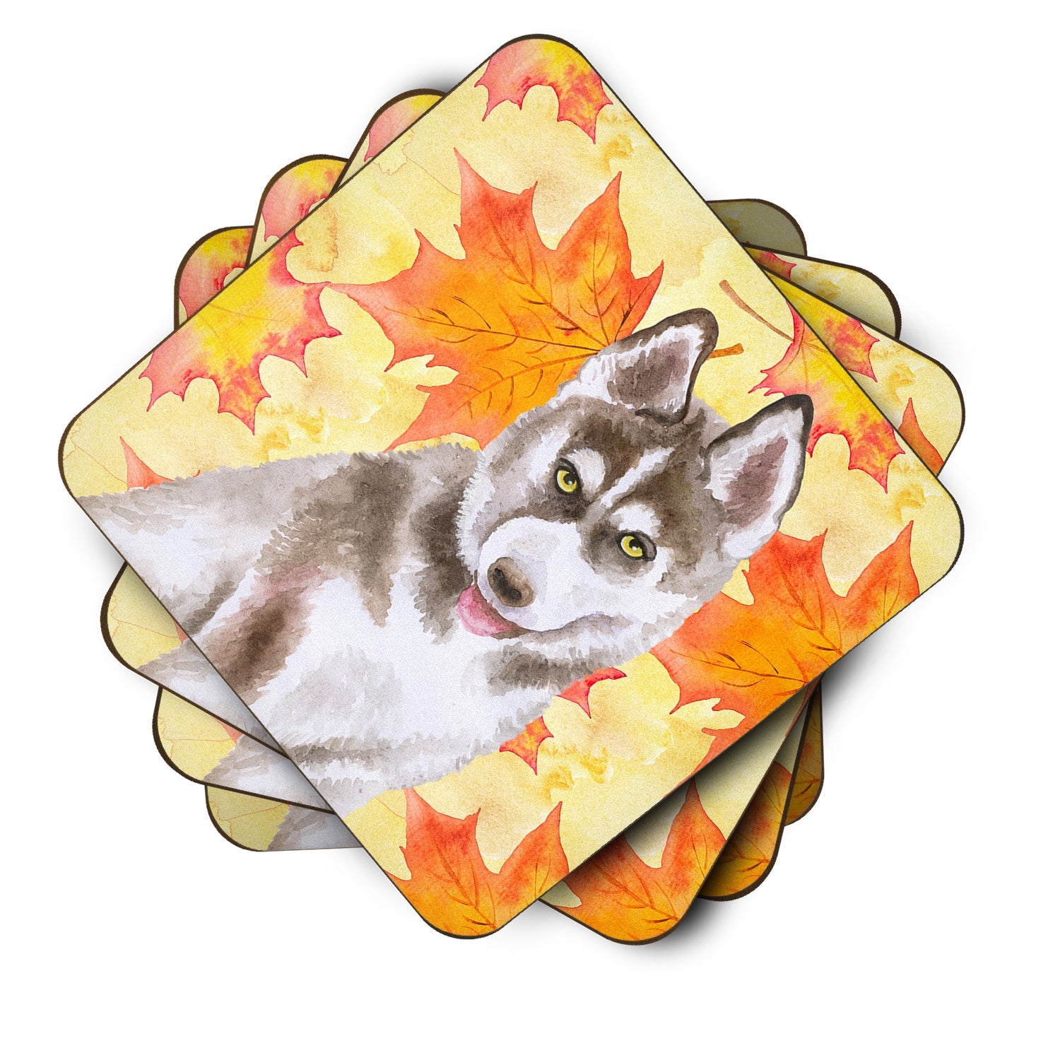Siberian Husky Grey Fall Foam Coasters Set of 4 Cup Coasters for Indoor Outdoor, Tabletop Protection, Anti Slip, Mouse pad Material