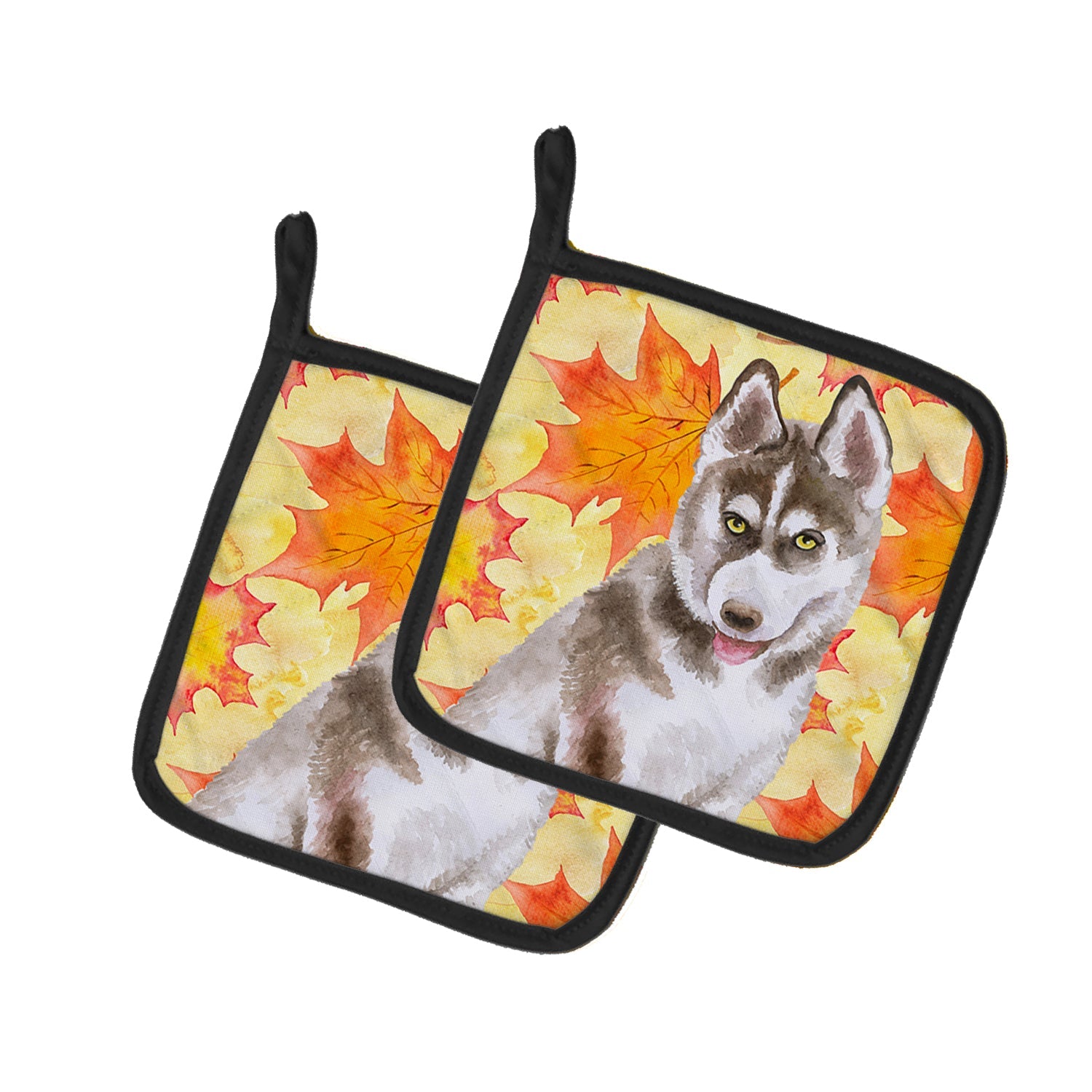 Siberian Husky Grey Fall Pot Holder Set of 2 Heat Resistant Quilted Hot Pads 7.5 x 7.5 Inch, Insulated Kitchen Trivets for Cooking & Baking