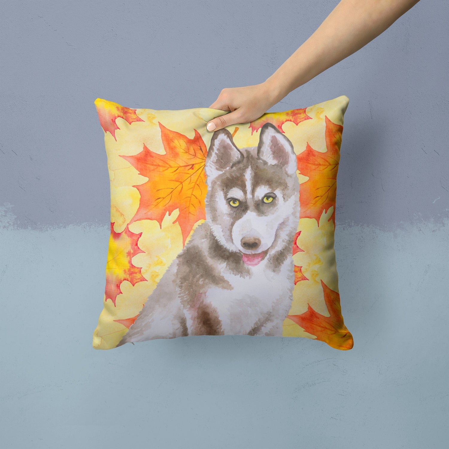 Siberian Husky Grey Fall Decorative Throw Pillow 14x14 Indoor Outdoor Accent Cushion, Fabric Cover with Insert for Sofa, Bed, Porch & Living Room
