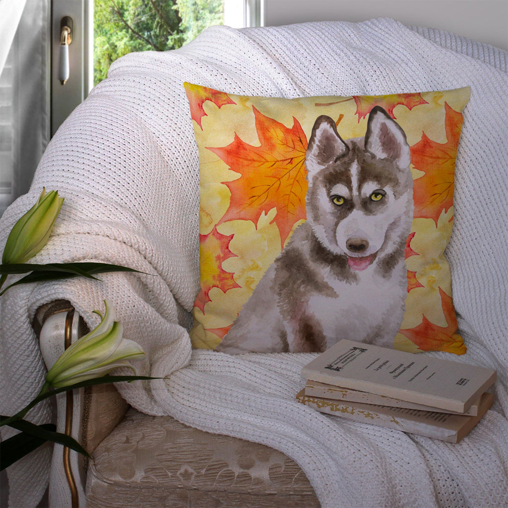 Siberian Husky Grey Fall Decorative Throw Pillow 14x14 Indoor Outdoor Accent Cushion, Fabric Cover with Insert for Sofa, Bed, Porch & Living Room
