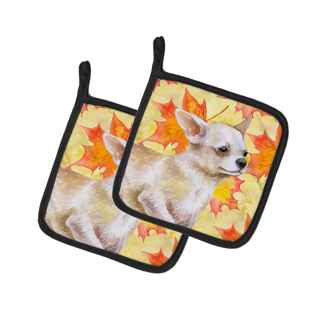 Chihuahua Leg up Fall Pot Holder Set of 2 Heat Resistant Quilted Hot Pads 7.5 x 7.5 Inch, Insulated Kitchen Trivets for Cooking & Baking