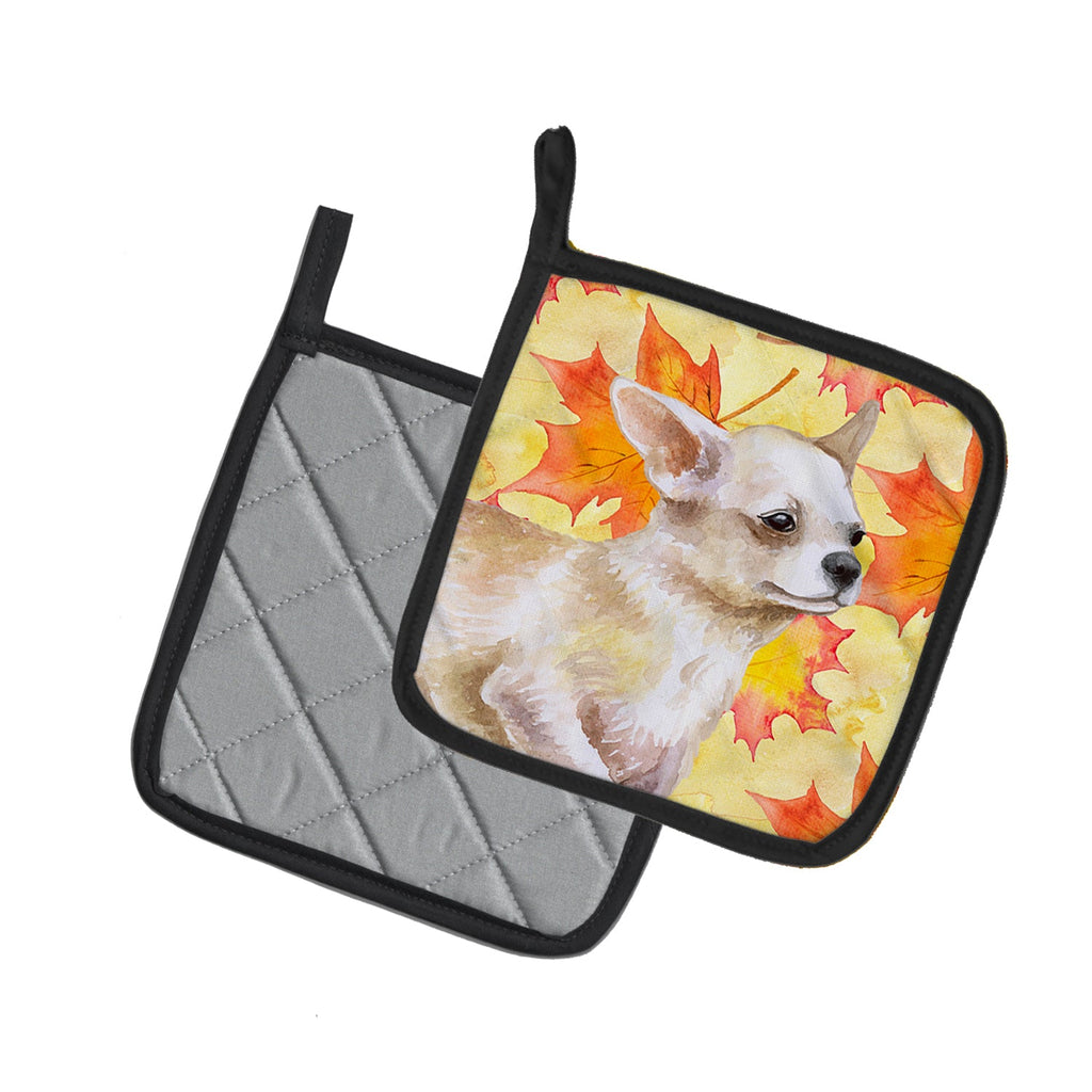 Chihuahua Leg up Fall Pot Holder Set of 2 Heat Resistant Quilted Hot Pads 7.5 x 7.5 Inch, Insulated Kitchen Trivets for Cooking & Baking