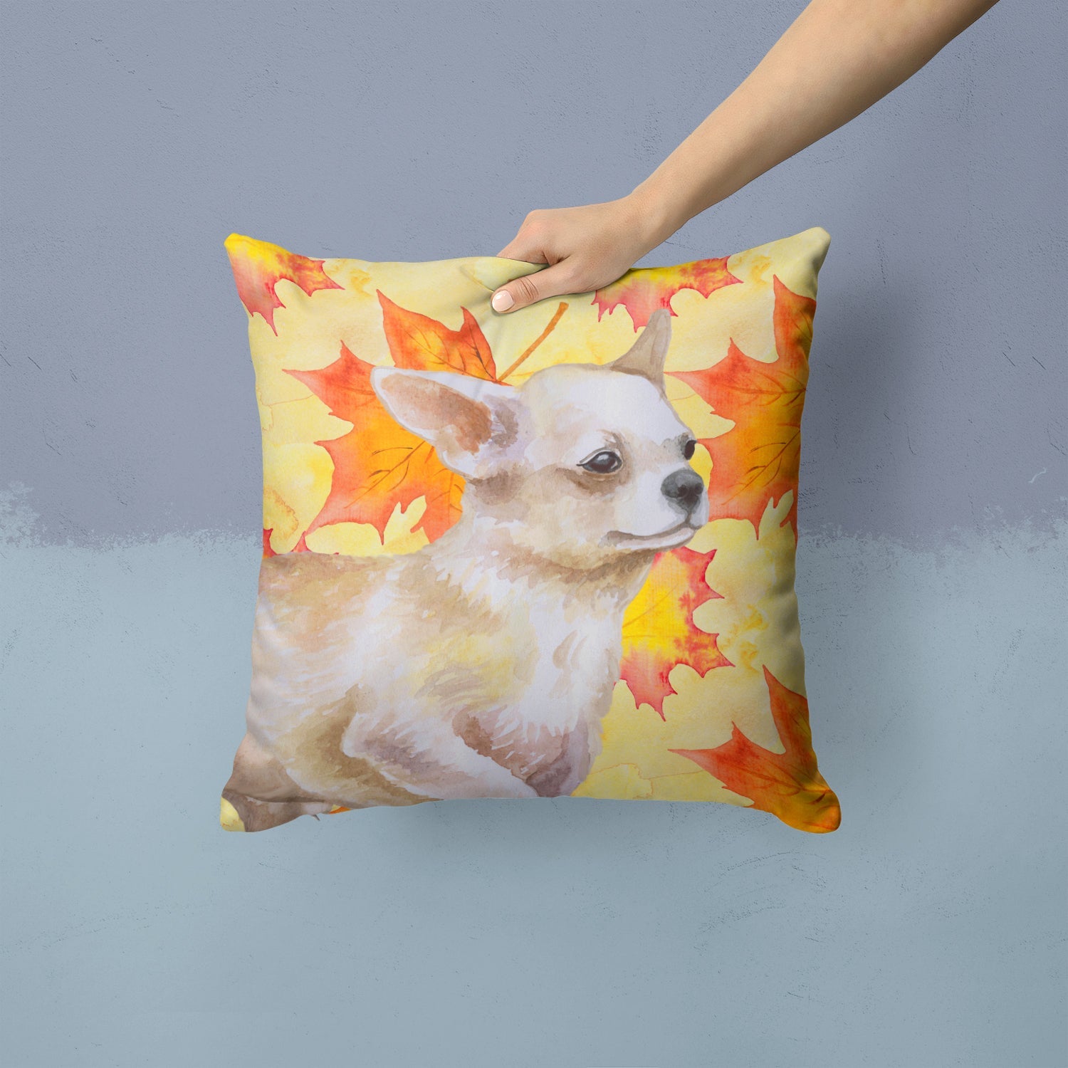 Chihuahua Leg up Fall Decorative Throw Pillow 14x14 Indoor Outdoor Accent Cushion, Fabric Cover with Insert for Sofa, Bed, Porch & Living Room