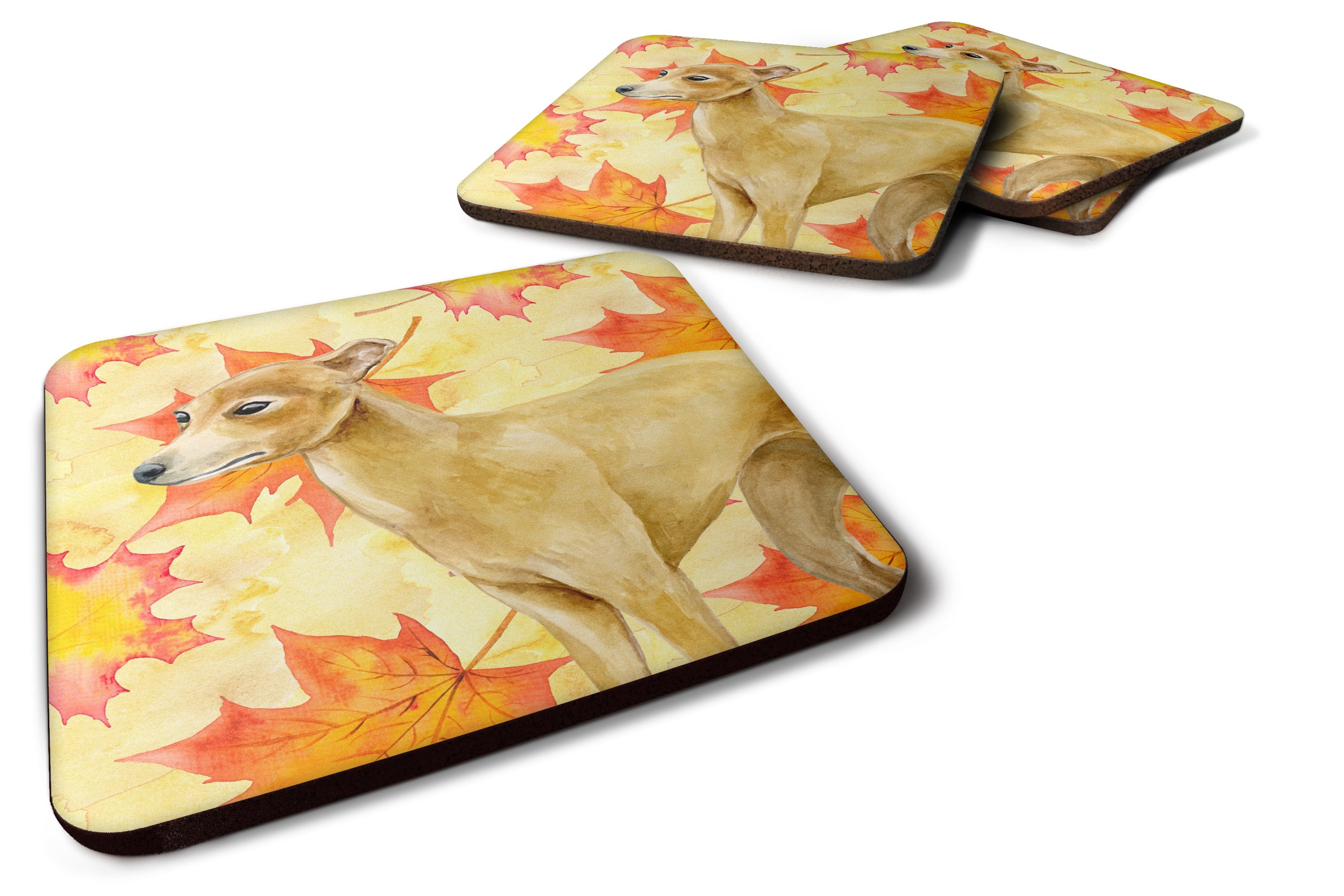 Italian Greyhound Fall Foam Coasters Set of 4 Cup Coasters for Indoor Outdoor, Tabletop Protection, Anti Slip, Mouse pad Material