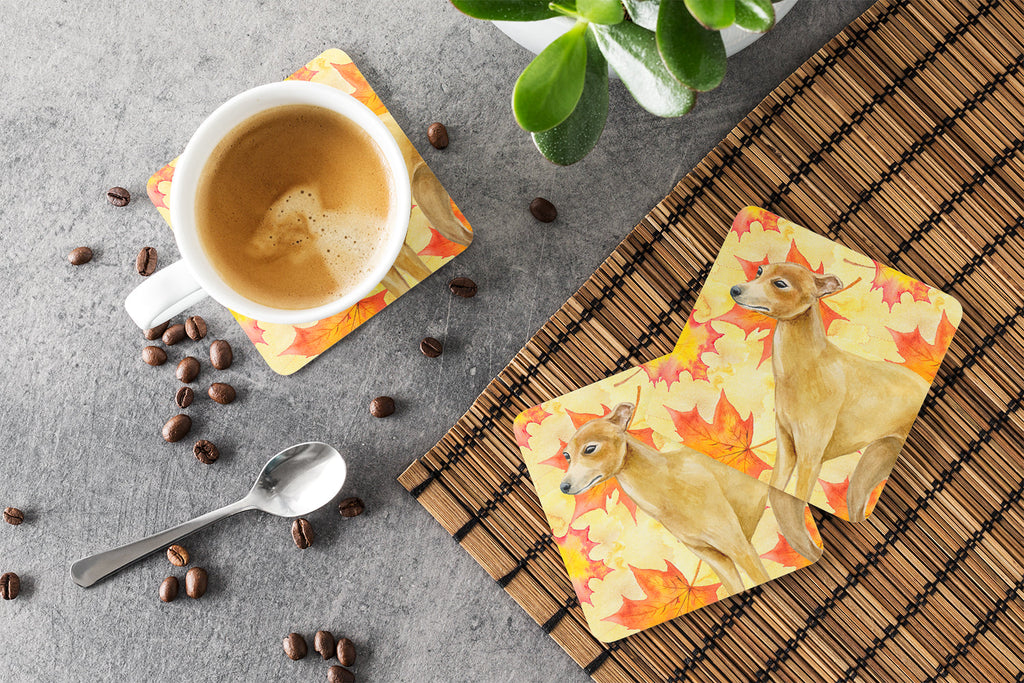 Italian Greyhound Fall Foam Coasters Set of 4 Cup Coasters for Indoor Outdoor, Tabletop Protection, Anti Slip, Mouse pad Material