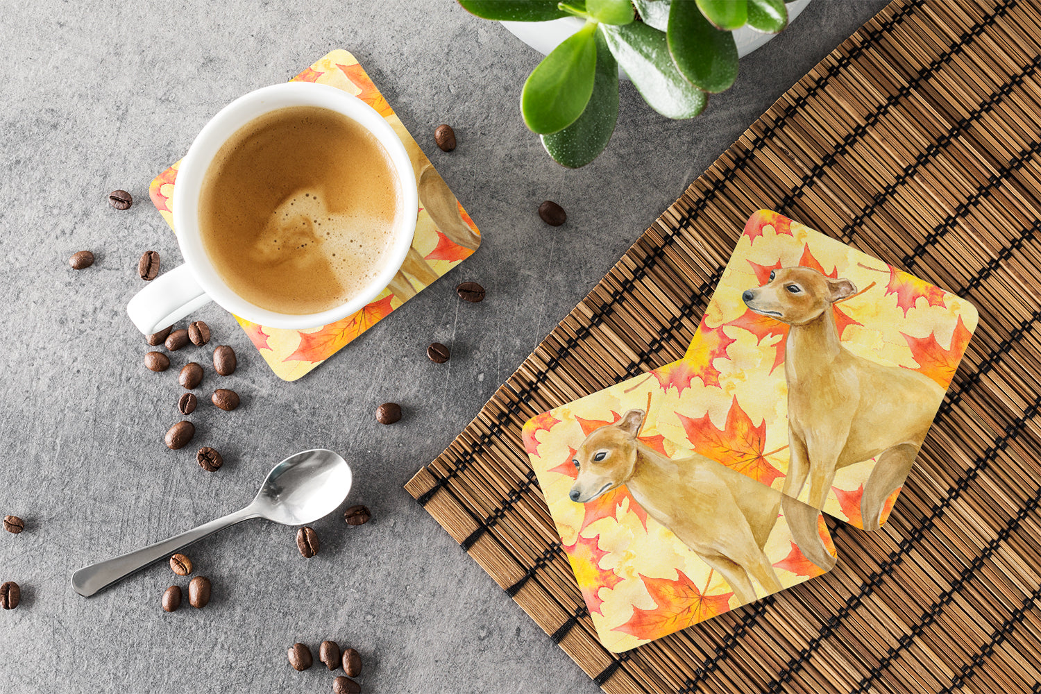 Italian Greyhound Fall Foam Coasters Set of 4 Cup Coasters for Indoor Outdoor, Tabletop Protection, Anti Slip, Mouse pad Material