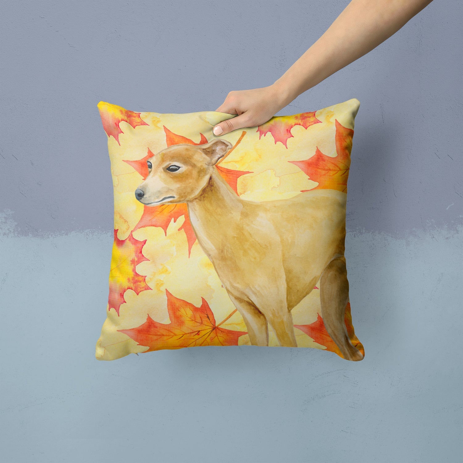 Italian Greyhound Fall Decorative Throw Pillow 14x14 Indoor Outdoor Accent Cushion, Fabric Cover with Insert for Sofa, Bed, Porch & Living Room