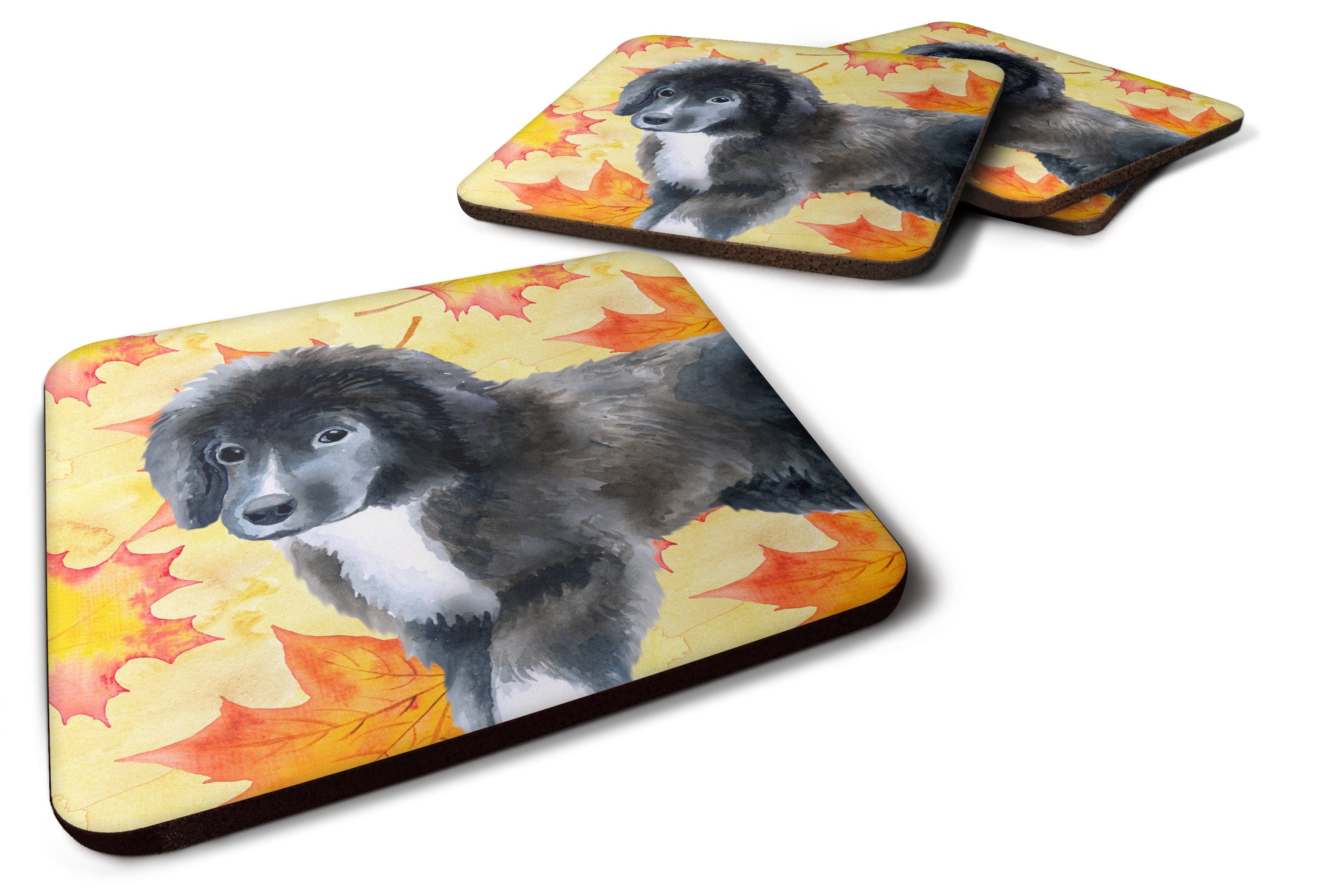 Newfoundland Puppy Fall Foam Coasters Set of 4 Cup Coasters for Indoor Outdoor, Tabletop Protection, Anti Slip, Mouse pad Material