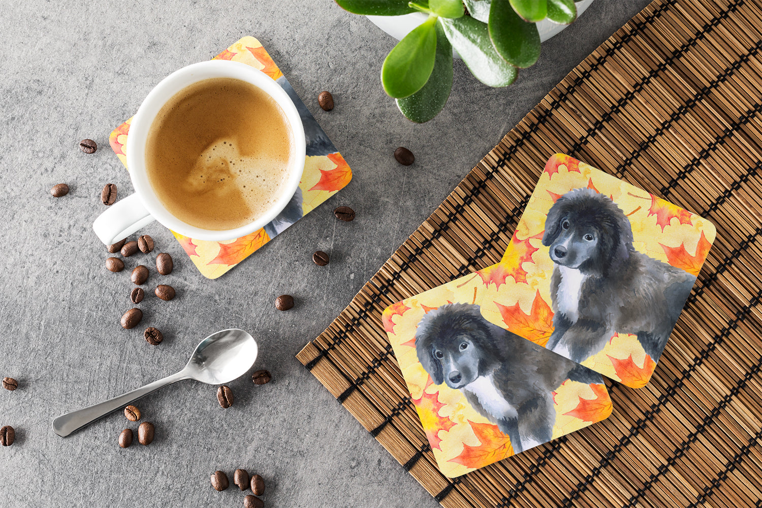 Newfoundland Puppy Fall Foam Coasters Set of 4 Cup Coasters for Indoor Outdoor, Tabletop Protection, Anti Slip, Mouse pad Material