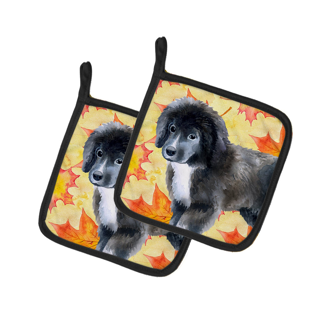 Newfoundland Puppy Fall Pot Holder Set of 2 Heat Resistant Quilted Hot Pads 7.5 x 7.5 Inch, Insulated Kitchen Trivets for Cooking & Baking