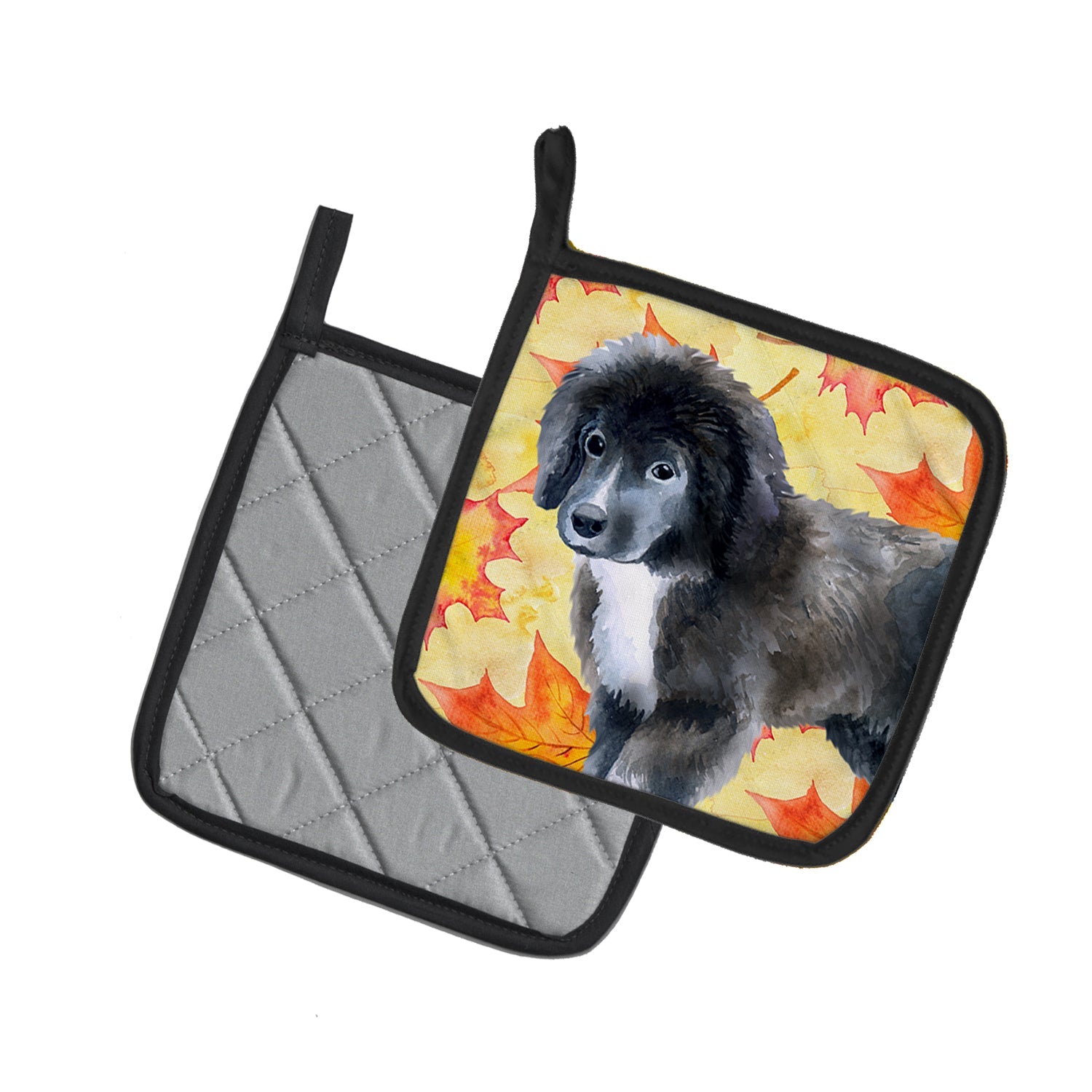Newfoundland Puppy Fall Pot Holder Set of 2 Heat Resistant Quilted Hot Pads 7.5 x 7.5 Inch, Insulated Kitchen Trivets for Cooking & Baking