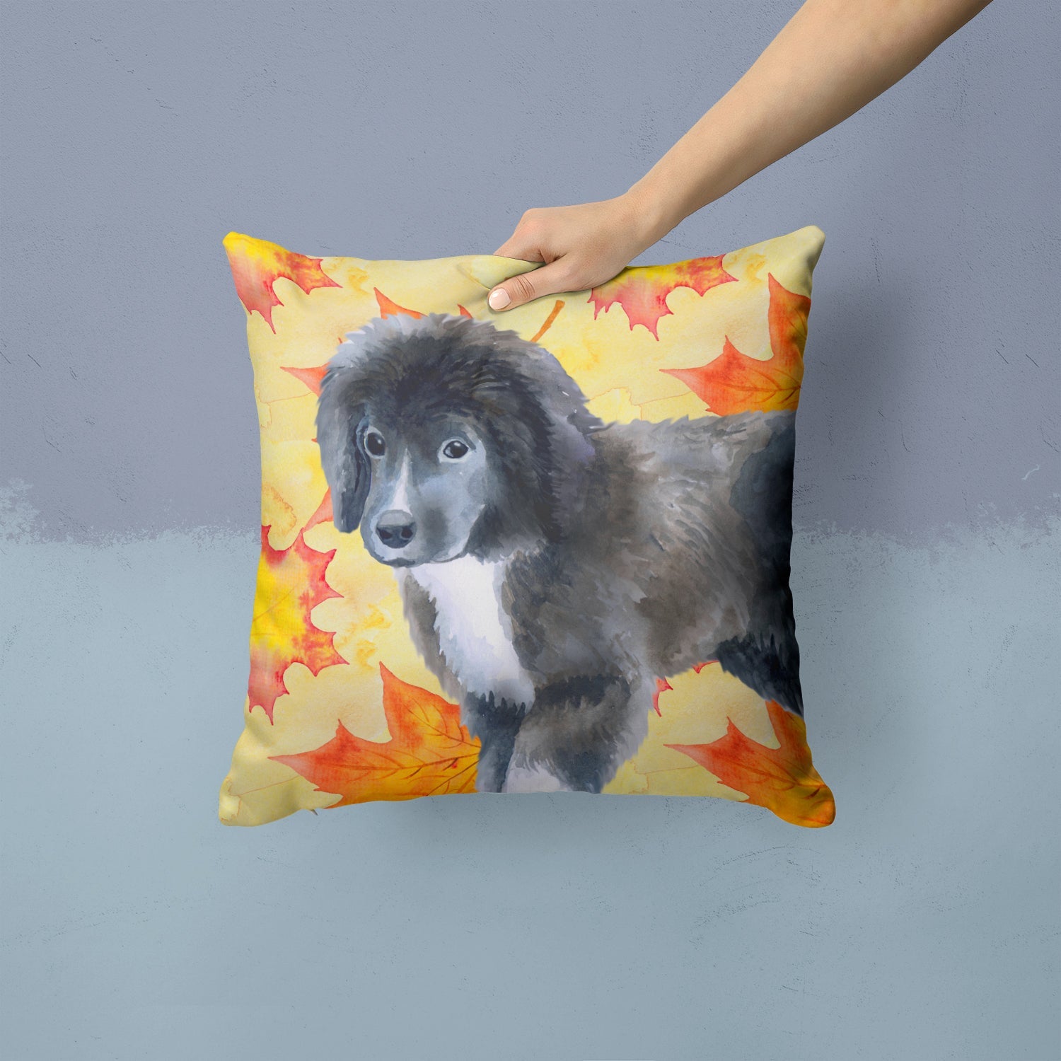 Newfoundland Puppy Fall Decorative Throw Pillow 14x14 Indoor Outdoor Accent Cushion, Fabric Cover with Insert for Sofa, Bed, Porch & Living Room