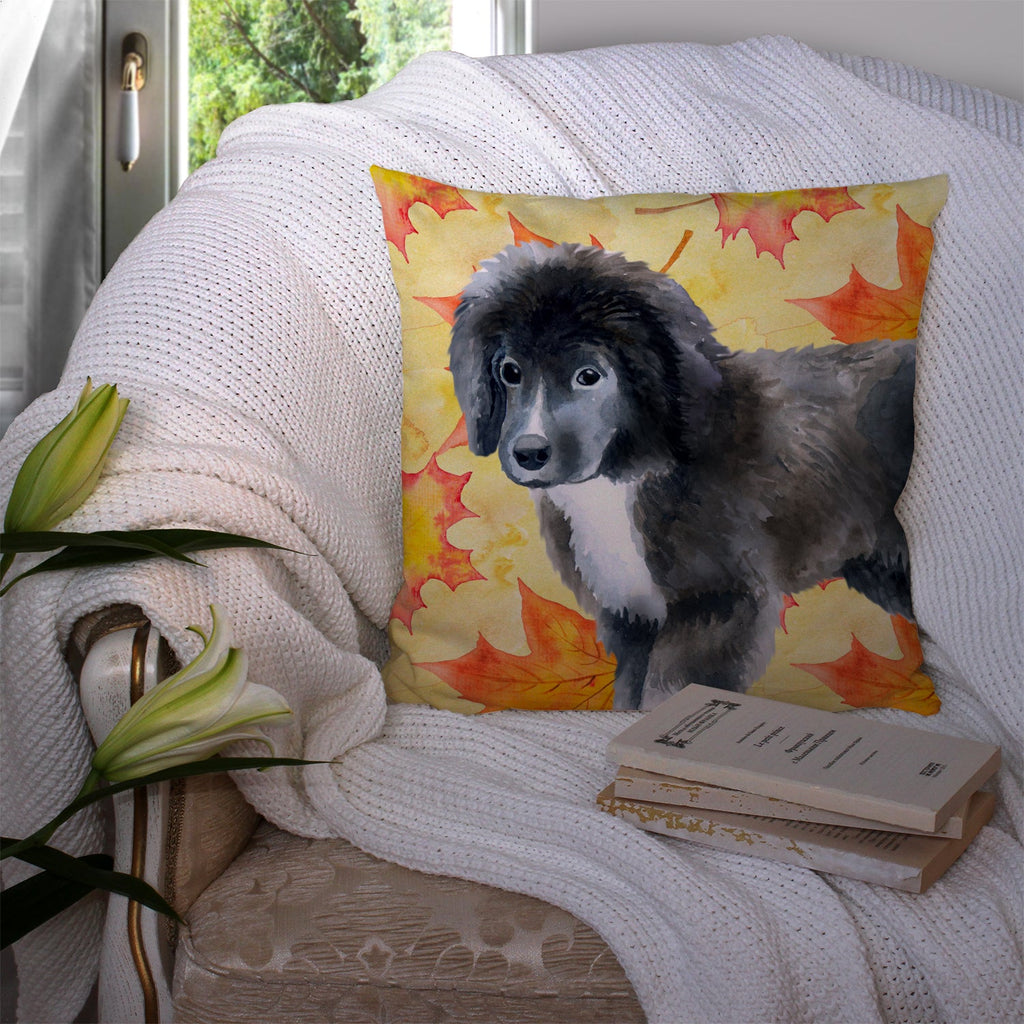 Newfoundland Puppy Fall Decorative Throw Pillow 14x14 Indoor Outdoor Accent Cushion, Fabric Cover with Insert for Sofa, Bed, Porch & Living Room