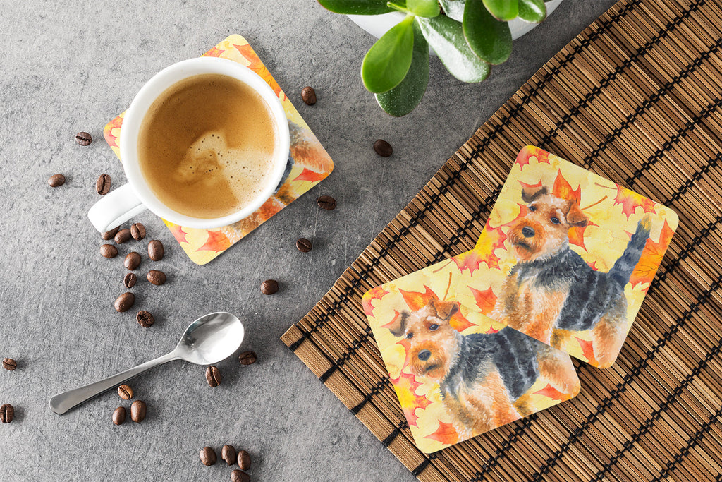 Welsh Terrier Fall Foam Coasters Set of 4 Cup Coasters for Indoor Outdoor, Tabletop Protection, Anti Slip, Mouse pad Material