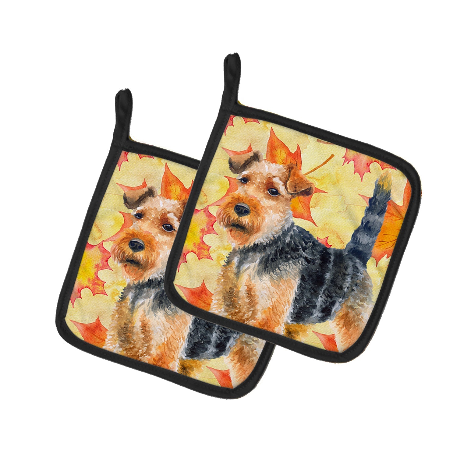 Welsh Terrier Fall Pot Holder Set of 2 Heat Resistant Quilted Hot Pads 7.5 x 7.5 Inch, Insulated Kitchen Trivets for Cooking & Baking