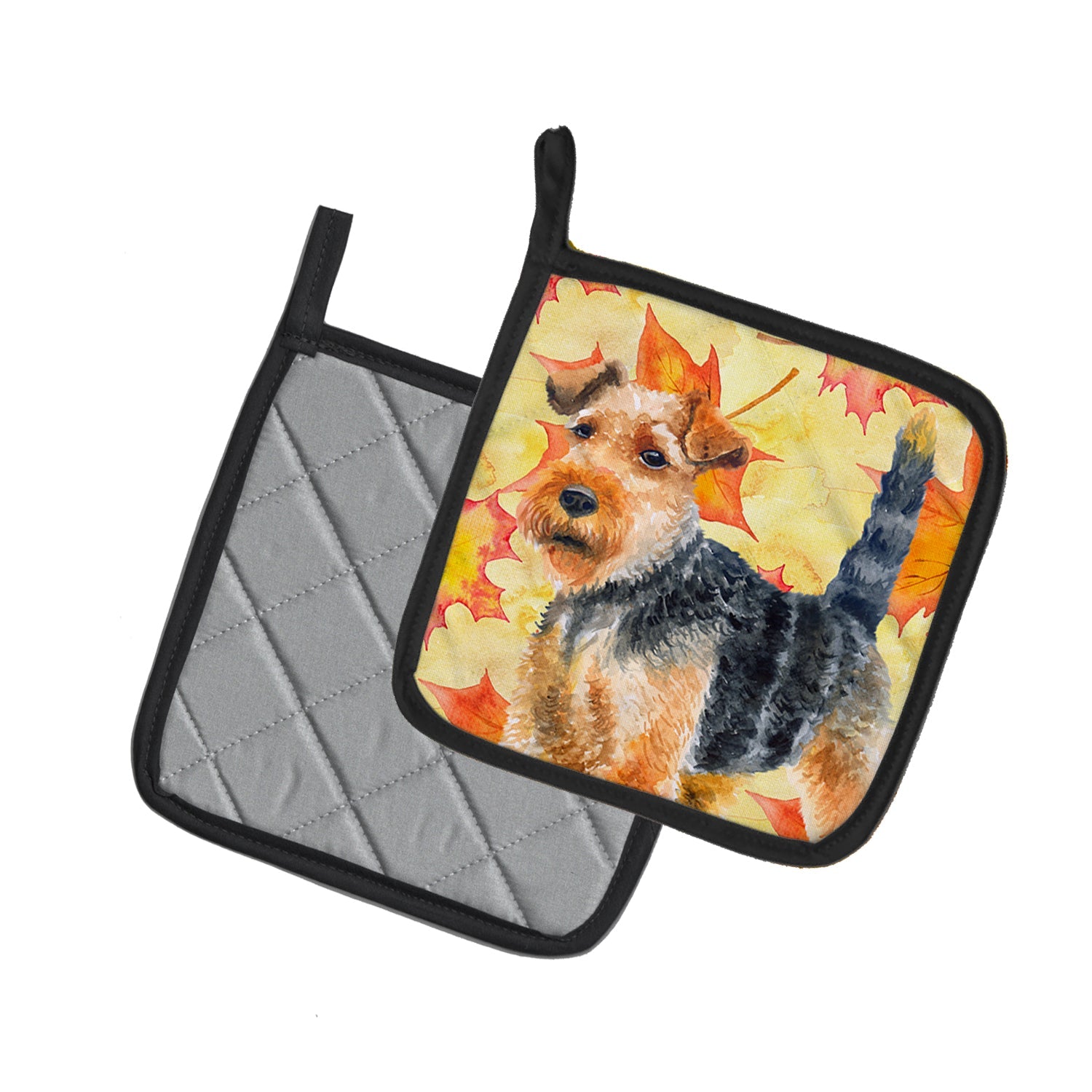 Welsh Terrier Fall Pot Holder Set of 2 Heat Resistant Quilted Hot Pads 7.5 x 7.5 Inch, Insulated Kitchen Trivets for Cooking & Baking