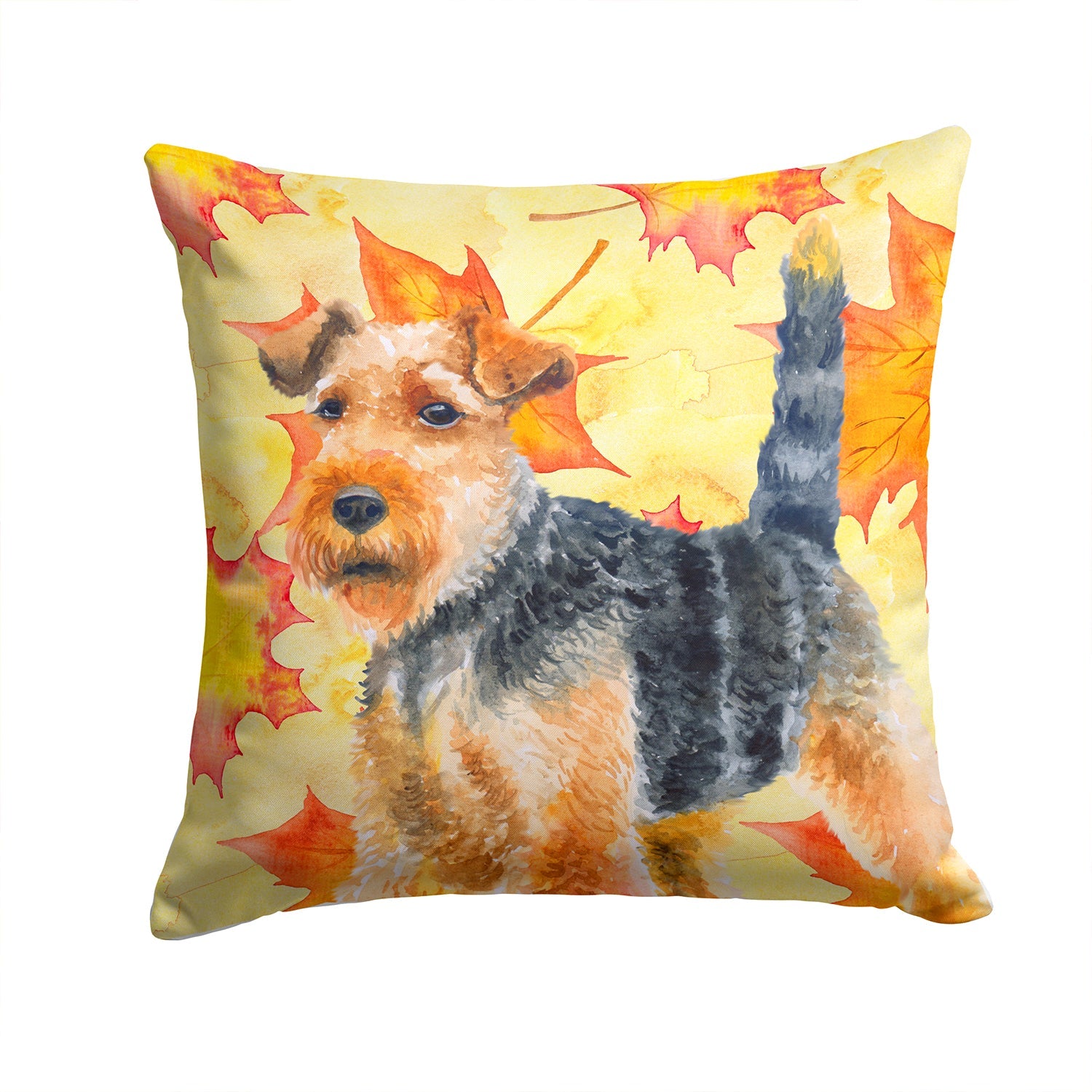 Welsh Terrier Fall Decorative Throw Pillow 14x14 Indoor Outdoor Accent Cushion, Fabric Cover with Insert for Sofa, Bed, Porch & Living Room