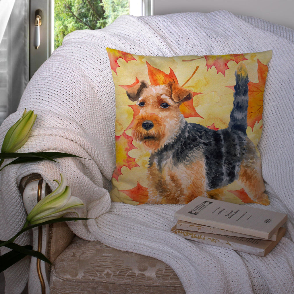 Welsh Terrier Fall Decorative Throw Pillow 14x14 Indoor Outdoor Accent Cushion, Fabric Cover with Insert for Sofa, Bed, Porch & Living Room
