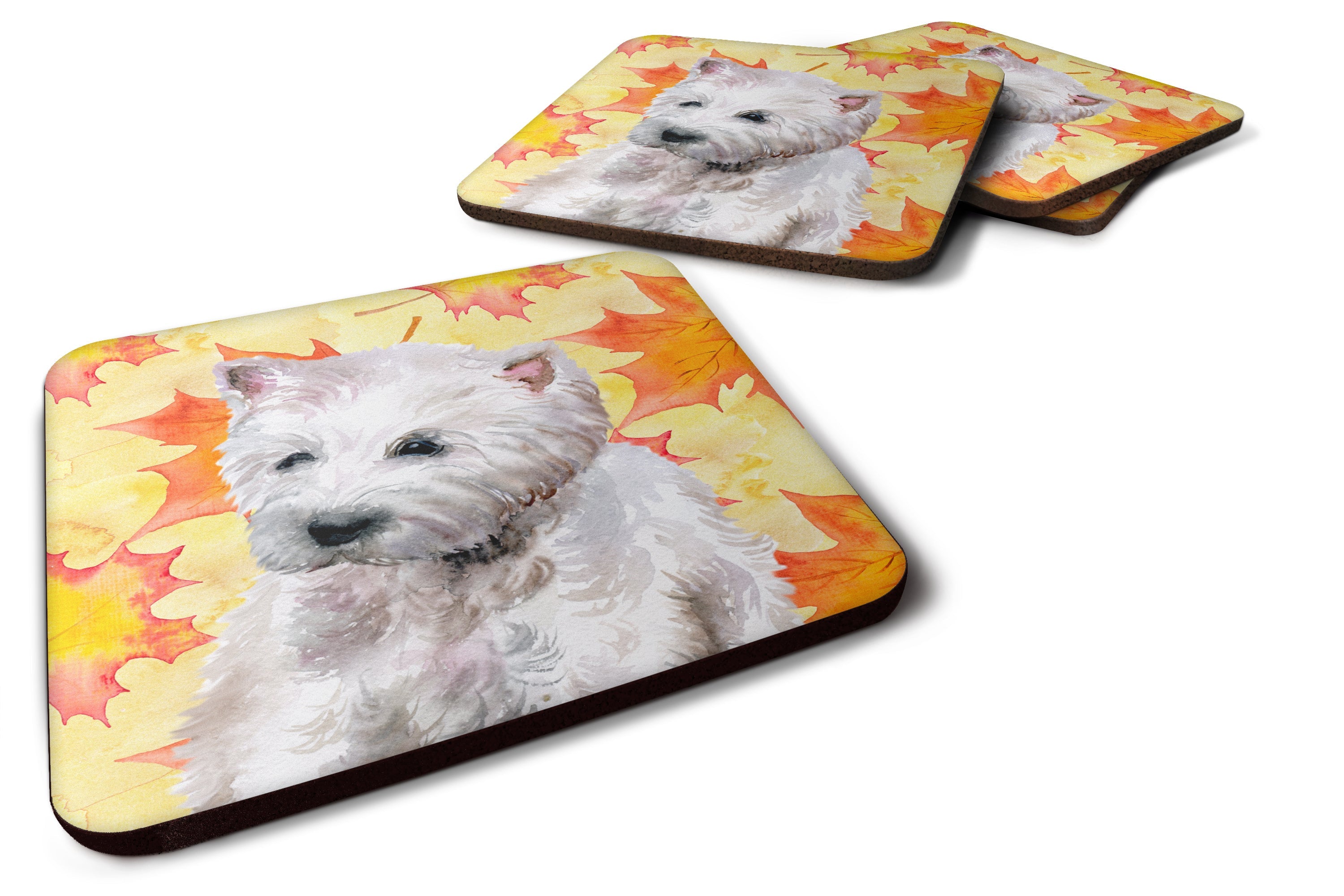 Westie Fall Foam Coasters Set of 4 Cup Coasters for Indoor Outdoor, Tabletop Protection, Anti Slip, Mouse pad Material