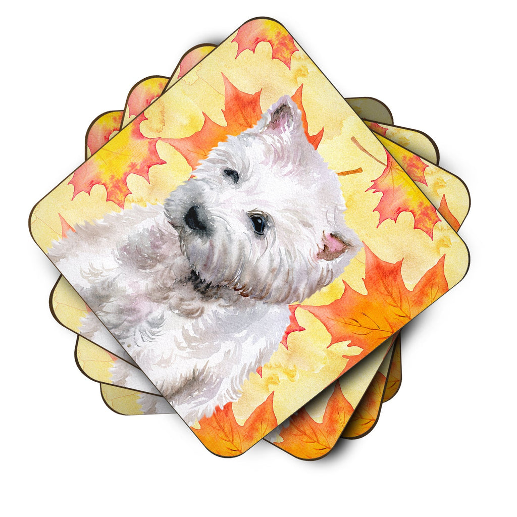 Westie Fall Foam Coasters Set of 4 Cup Coasters for Indoor Outdoor, Tabletop Protection, Anti Slip, Mouse pad Material