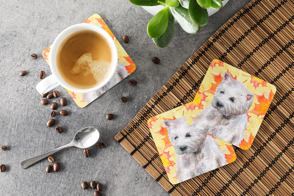 Westie Fall Foam Coasters Set of 4 Cup Coasters for Indoor Outdoor, Tabletop Protection, Anti Slip, Mouse pad Material