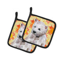 Westie Fall Pot Holder Set of 2 Heat Resistant Quilted Hot Pads 7.5 x 7.5 Inch, Insulated Kitchen Trivets for Cooking & Baking